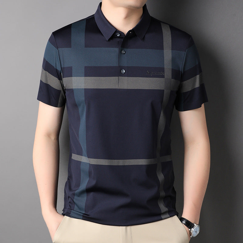 2025 Men's stylish casual lapel striped short-sleeved shirt(cm339)