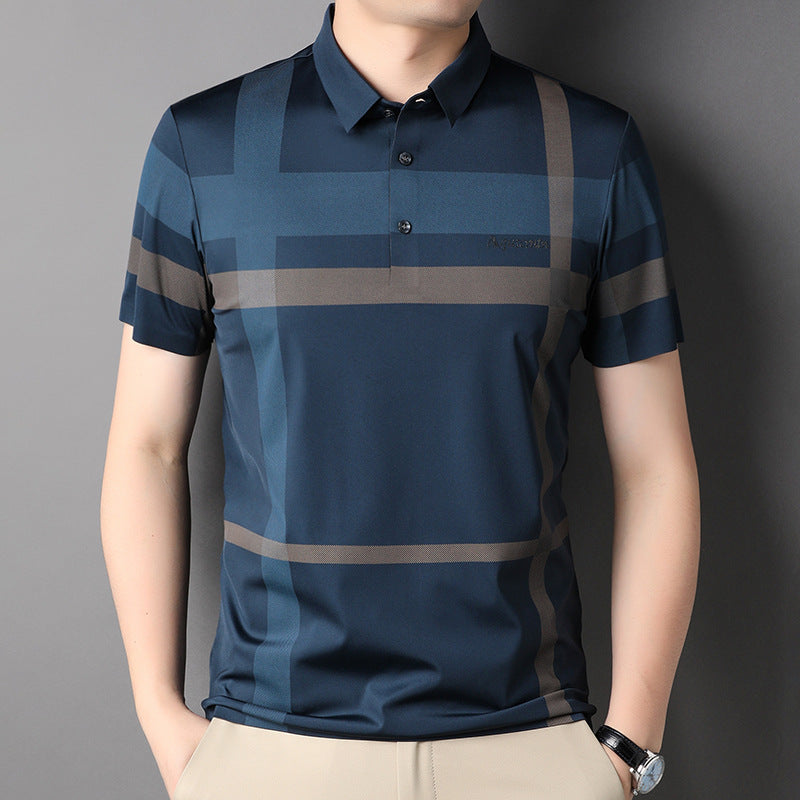 2025 Men's stylish casual lapel striped short-sleeved shirt(cm339)