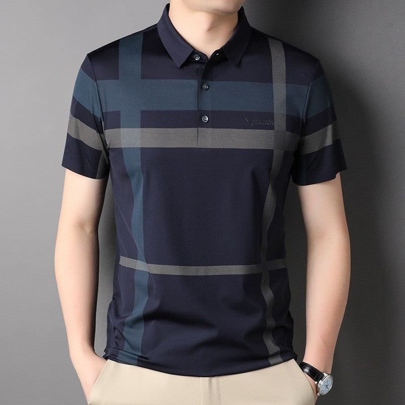 2025 Men's stylish casual lapel striped short-sleeved shirt(cm339)