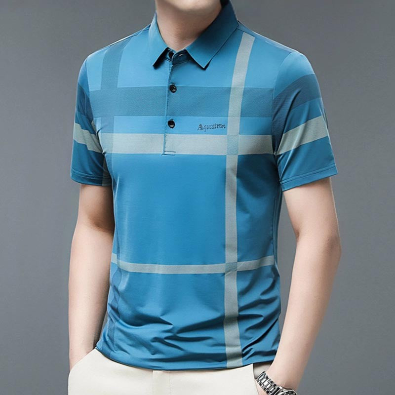 2025 Men's stylish casual lapel striped short-sleeved shirt(cm339)