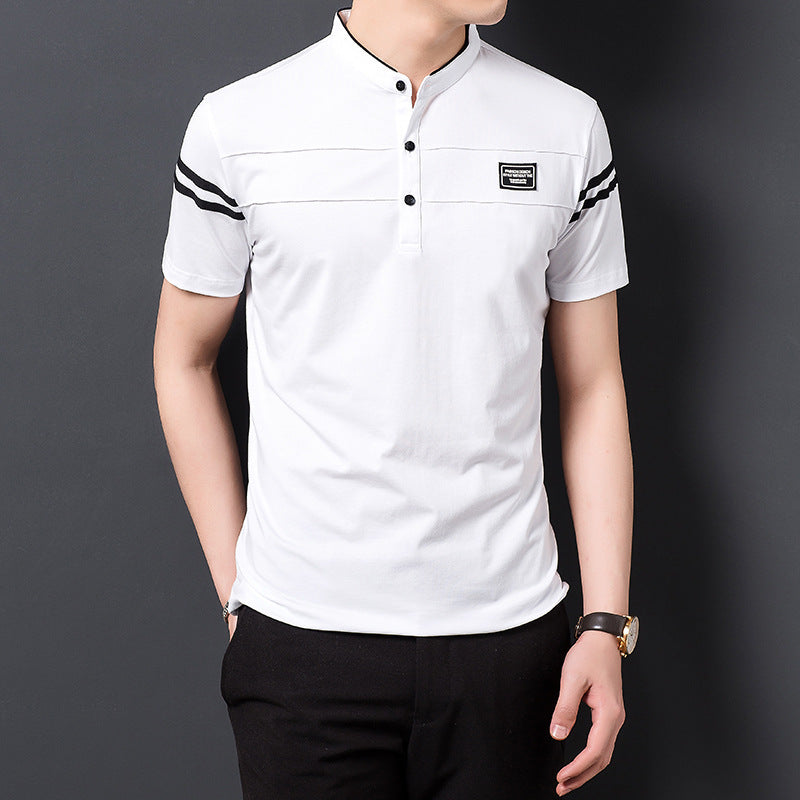 Men’s cotton T-shirt with stylish stand collar(you378)