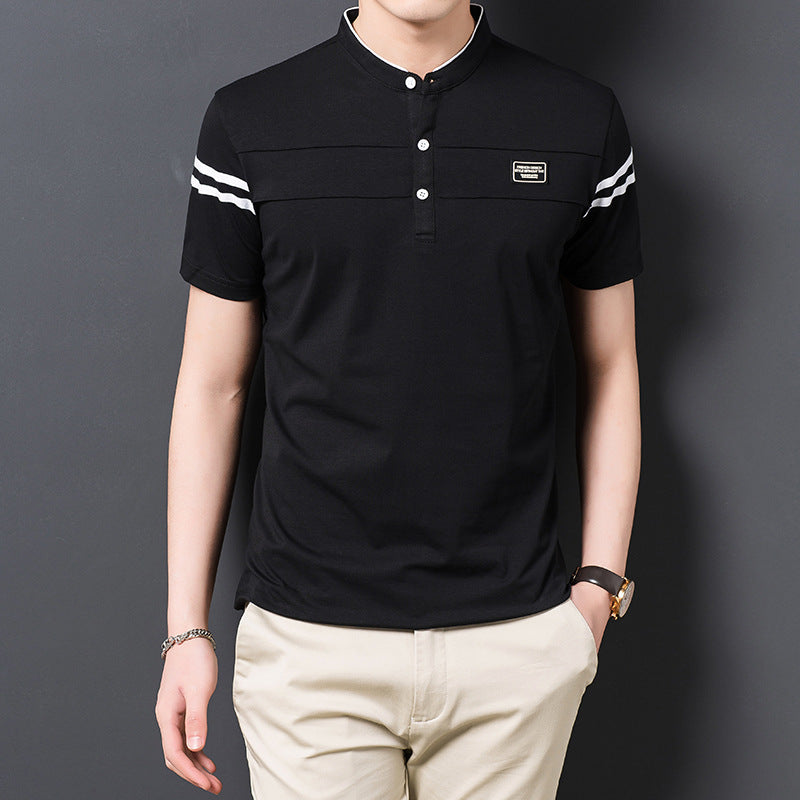Men’s cotton T-shirt with stylish stand collar(you378)