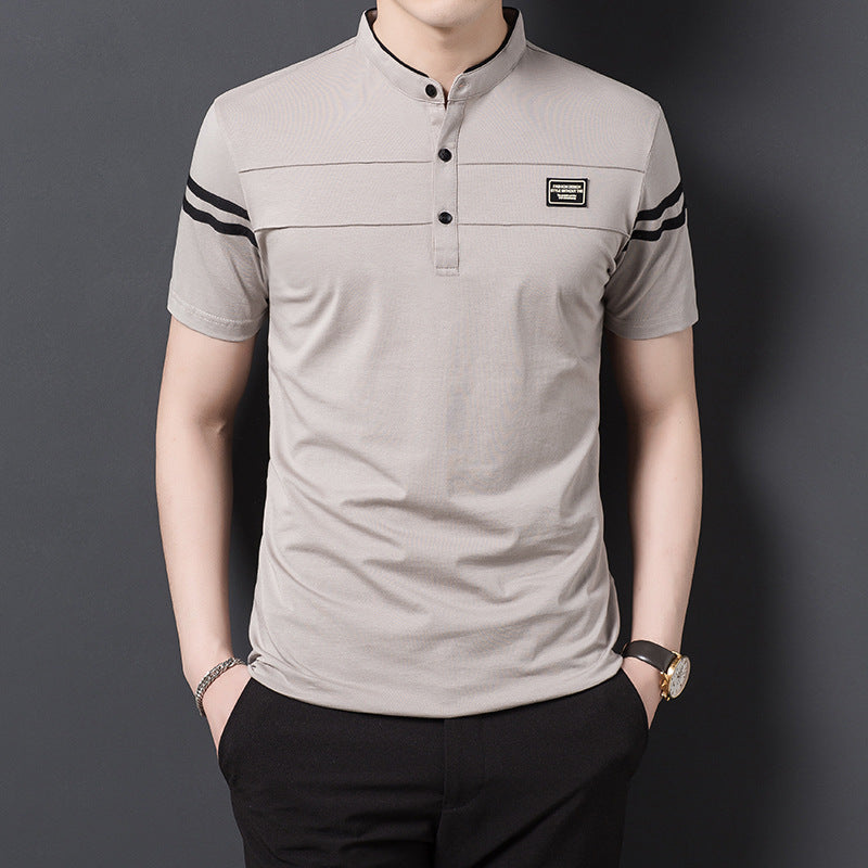 Men’s cotton T-shirt with stylish stand collar(you378)