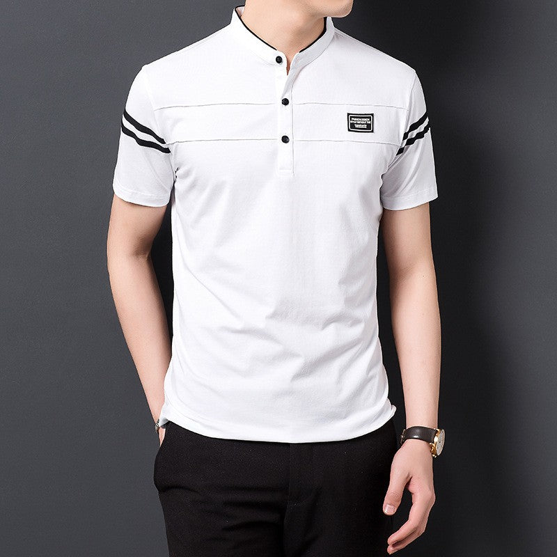 Men’s cotton T-shirt with stylish stand collar(you378)