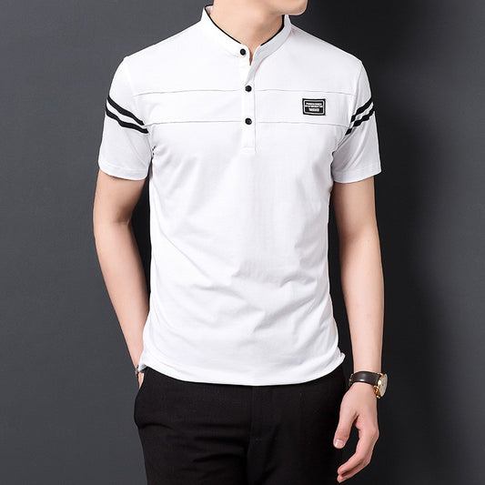 Men’s cotton T-shirt with stylish stand collar(you378)