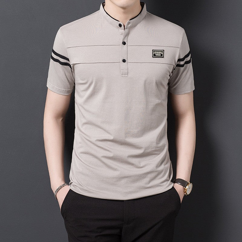 Men’s cotton T-shirt with stylish stand collar(you378)