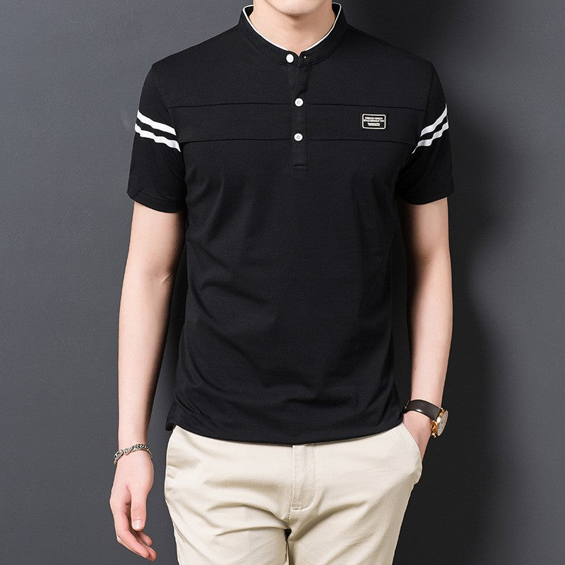 Men’s cotton T-shirt with stylish stand collar(you378)