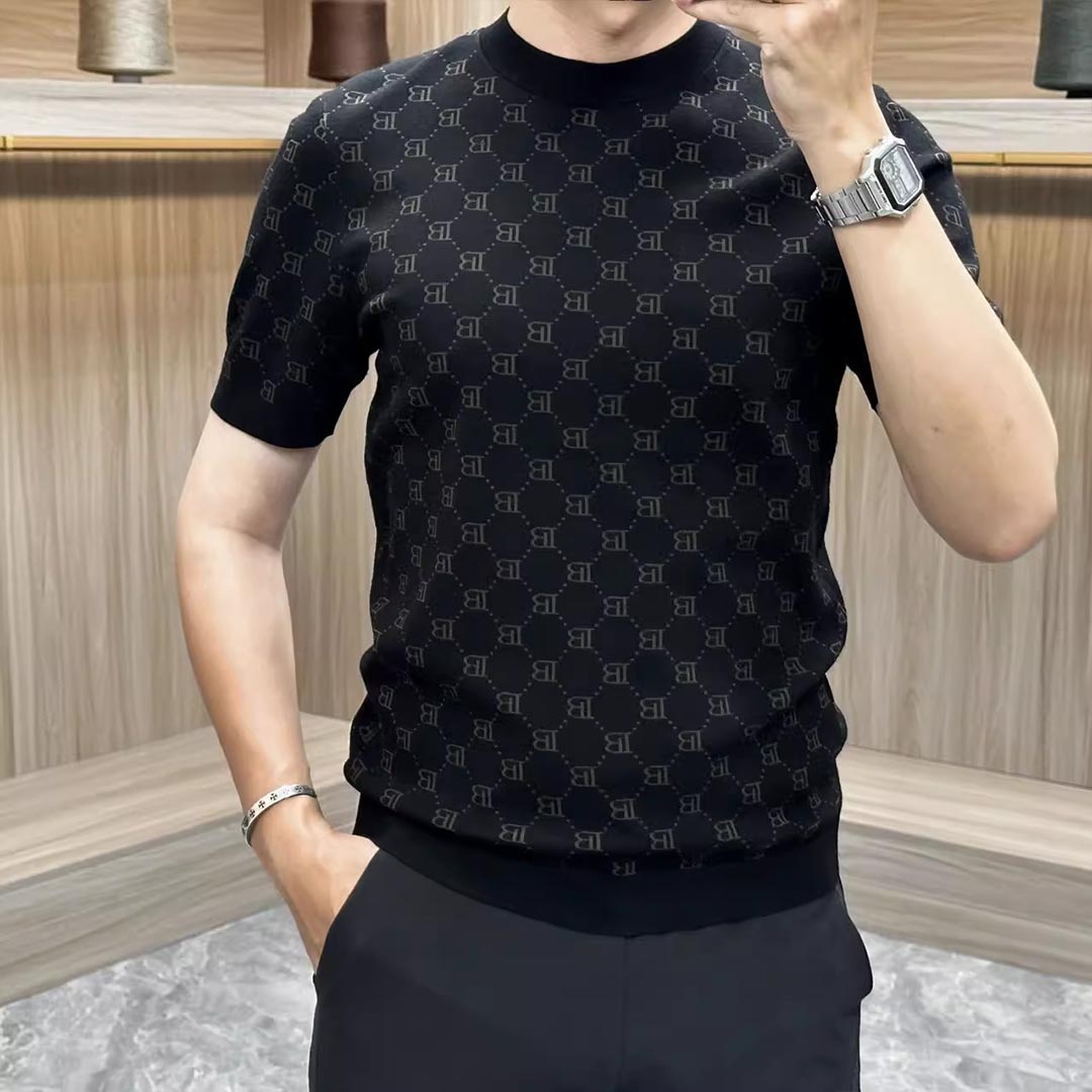udd03-Men's fashion jacquard short-sleeved T-shirt