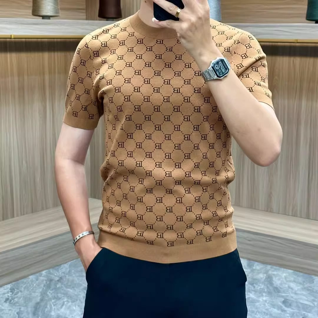 udd03-Men's fashion jacquard short-sleeved T-shirt