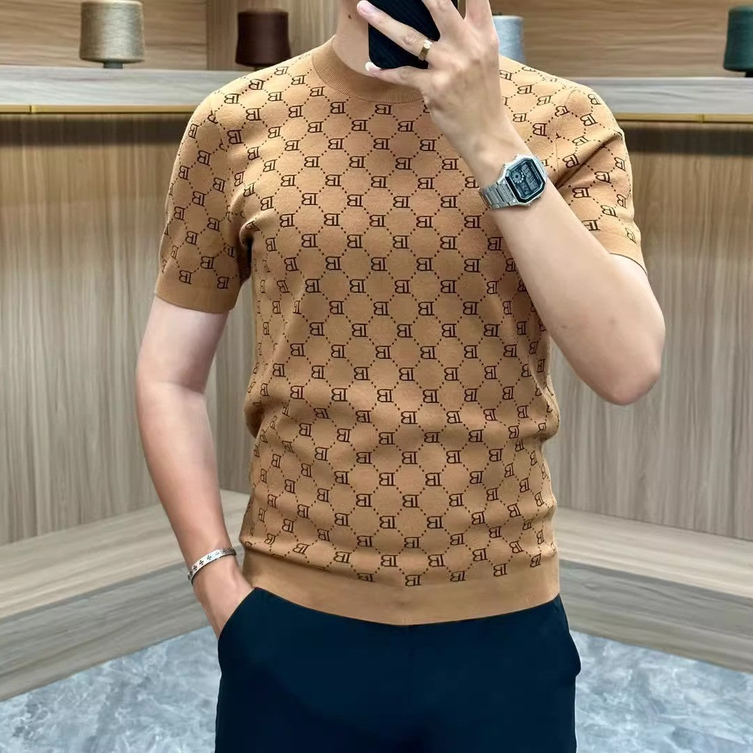 udd03-Men's fashion jacquard short-sleeved T-shirt