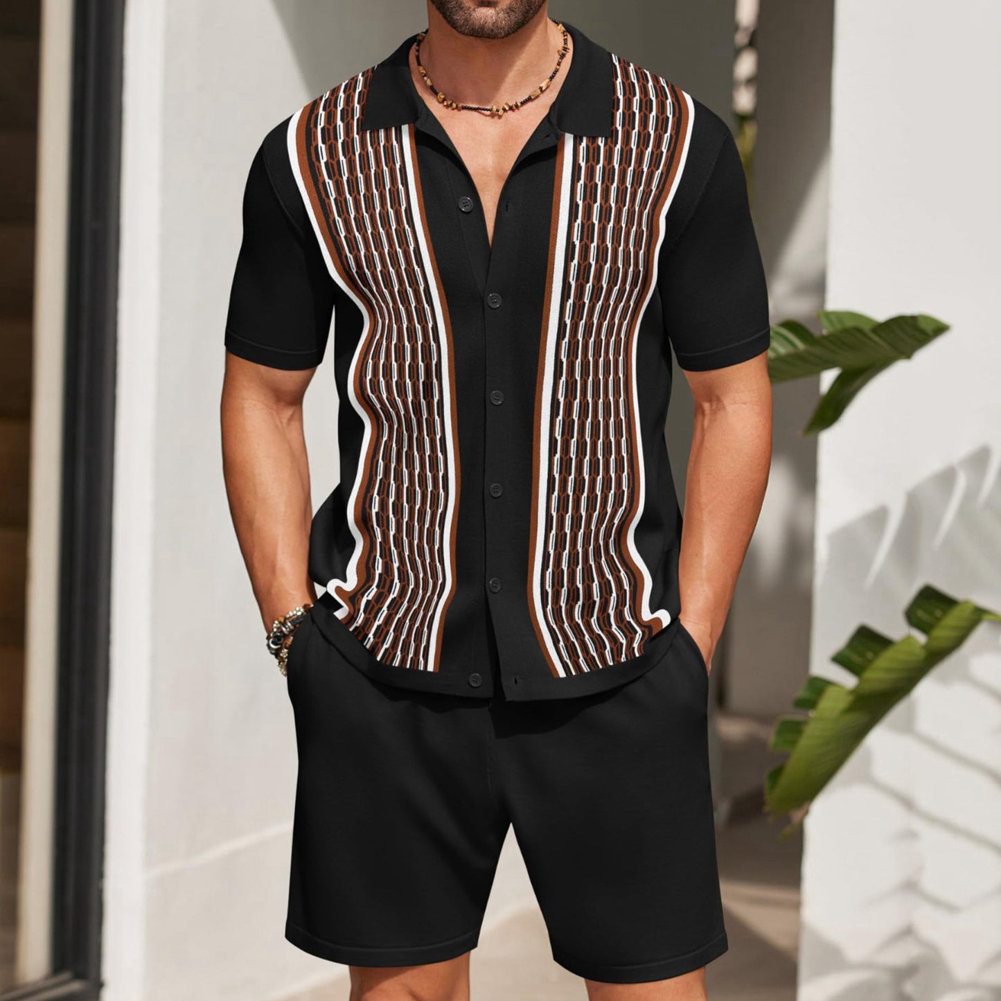 Men's Cool Silk Jacquard Leisure Suit(you385)