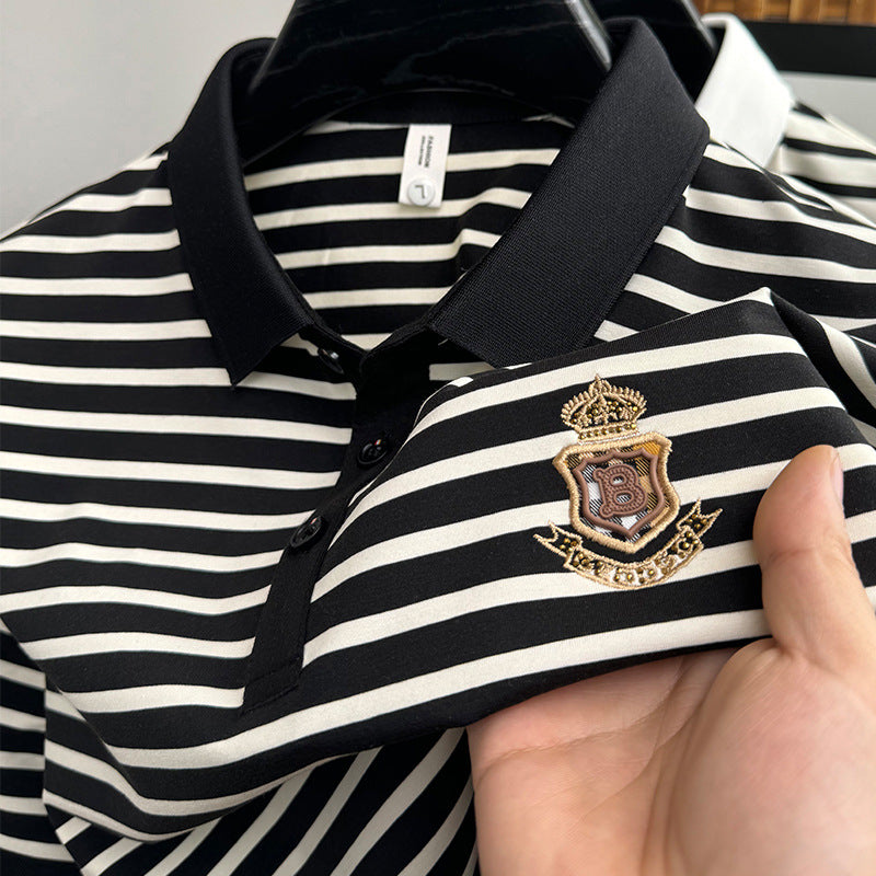 2025 Men's Fashion Casual Striped Short Sleeve Polo Shirt