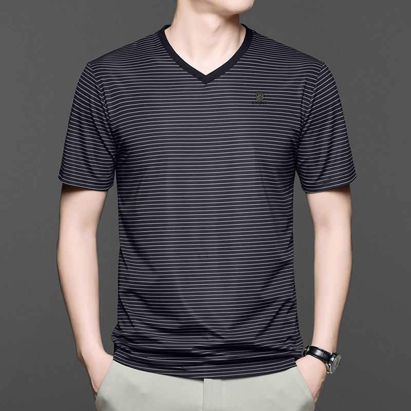 Ice Silk Men's Breathable Striped Short Sleeve T-Shirt(you388)