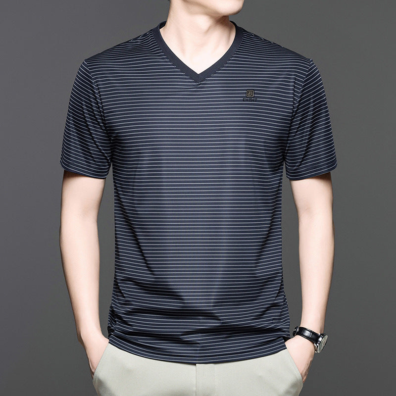 Ice Silk Men's Breathable Striped Short Sleeve T-Shirt(you388)