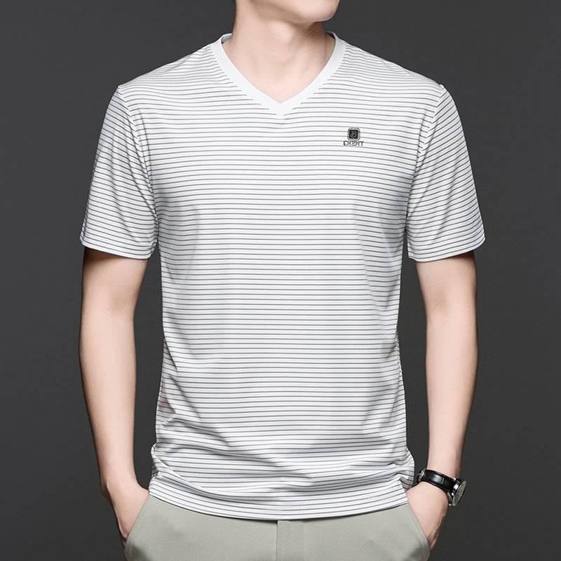 Ice Silk Men's Breathable Striped Short Sleeve T-Shirt(you388)