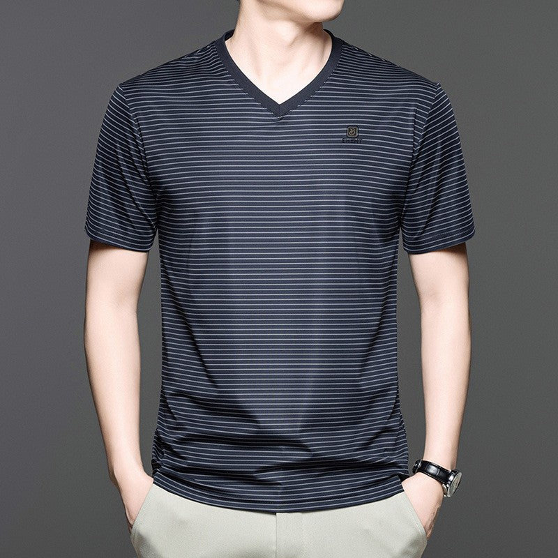 Ice Silk Men's Breathable Striped Short Sleeve T-Shirt(you388)