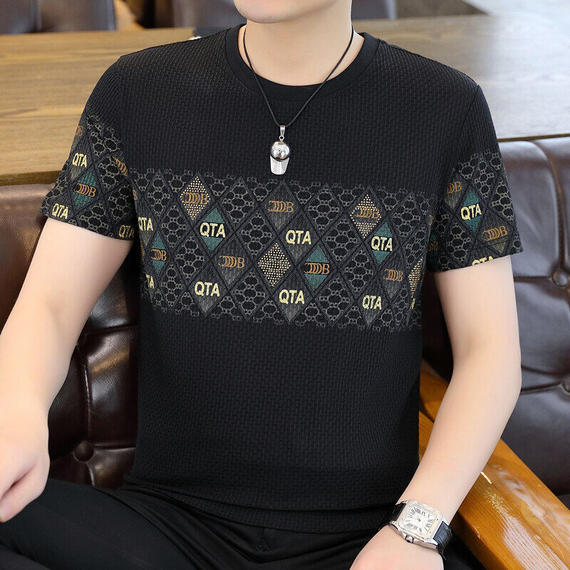 cf335-Men's casual round neck ice silk T-shirt