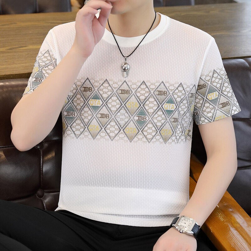 cf335-Men's casual round neck ice silk T-shirt