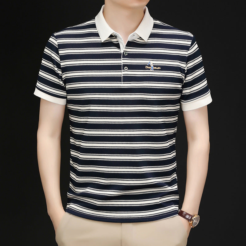 Men's Lapel Short Sleeve Striped Polo Shirt(cm374)