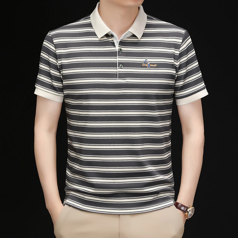 Men's Lapel Short Sleeve Striped Polo Shirt(cm374)