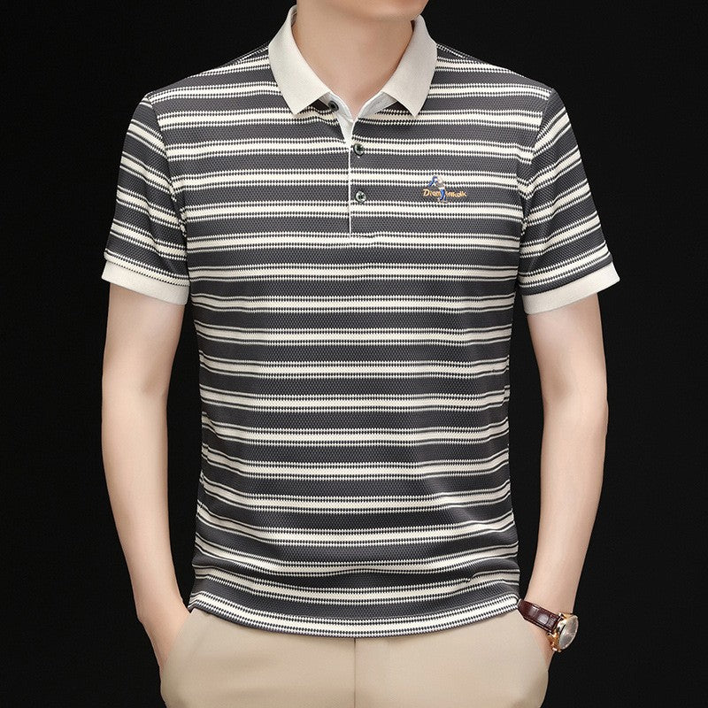 Men's Lapel Short Sleeve Striped Polo Shirt(cm374)