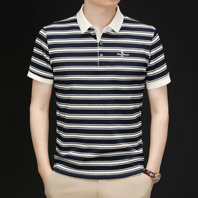 Men's Lapel Short Sleeve Striped Polo Shirt(cm374)