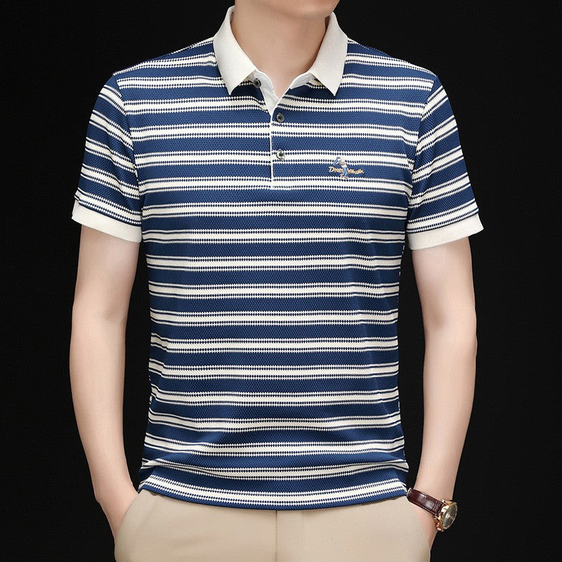 Men's Lapel Short Sleeve Striped Polo Shirt(cm374)