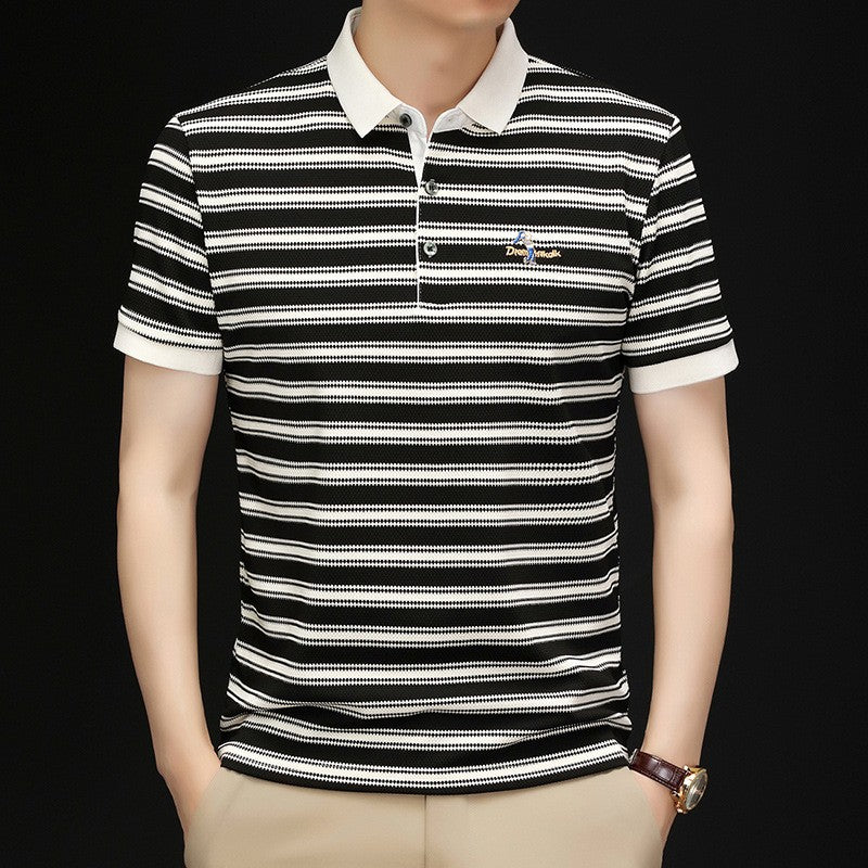Men's Lapel Short Sleeve Striped Polo Shirt(cm374)