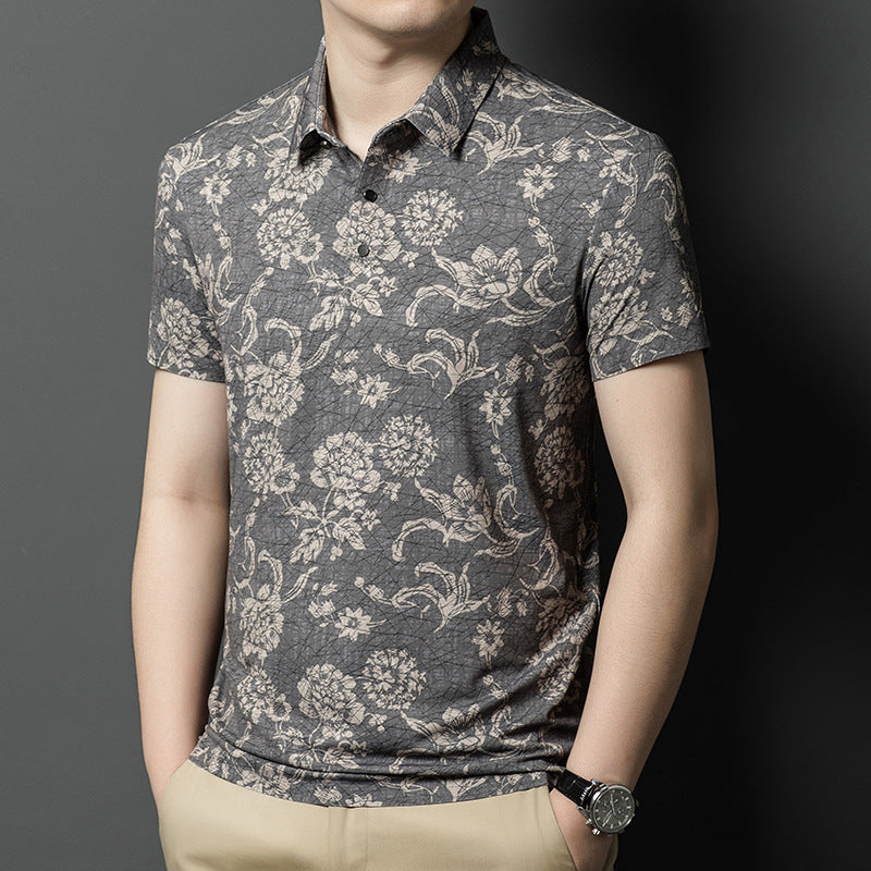 cf342-Men's Printed Short Sleeve Polo Shirt
