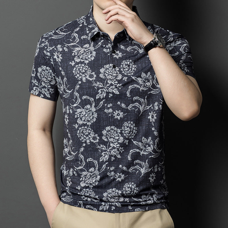 cf342-Men's Printed Short Sleeve Polo Shirt