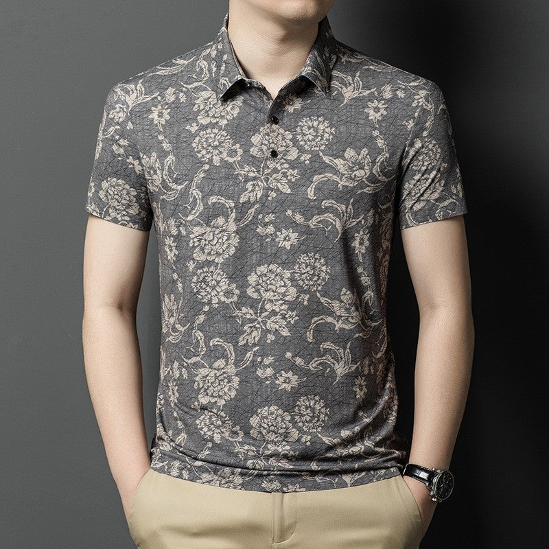 cf342-Men's Printed Short Sleeve Polo Shirt