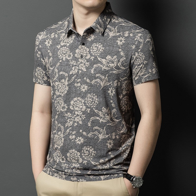 cf342-Men's Printed Short Sleeve Polo Shirt