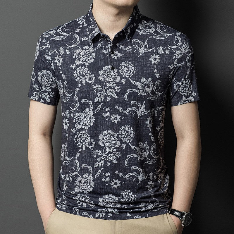cf342-Men's Printed Short Sleeve Polo Shirt