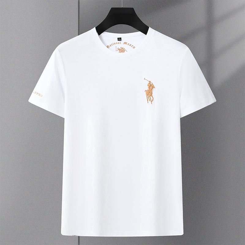 Men's summer ice silk trendy embroidered short-sleeved T-shirt