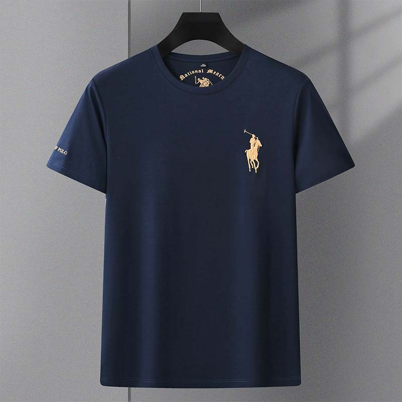 Men's summer ice silk trendy embroidered short-sleeved T-shirt