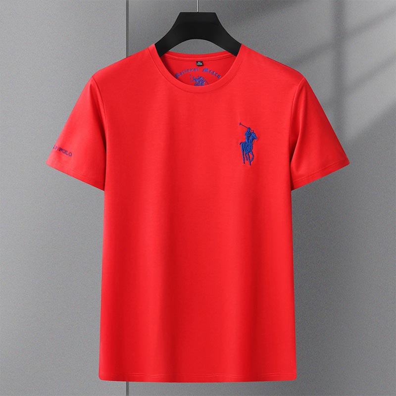 Men's summer ice silk trendy embroidered short-sleeved T-shirt