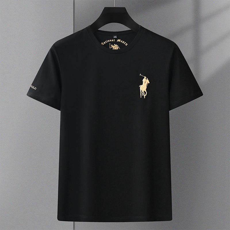 Men's summer ice silk trendy embroidered short-sleeved T-shirt