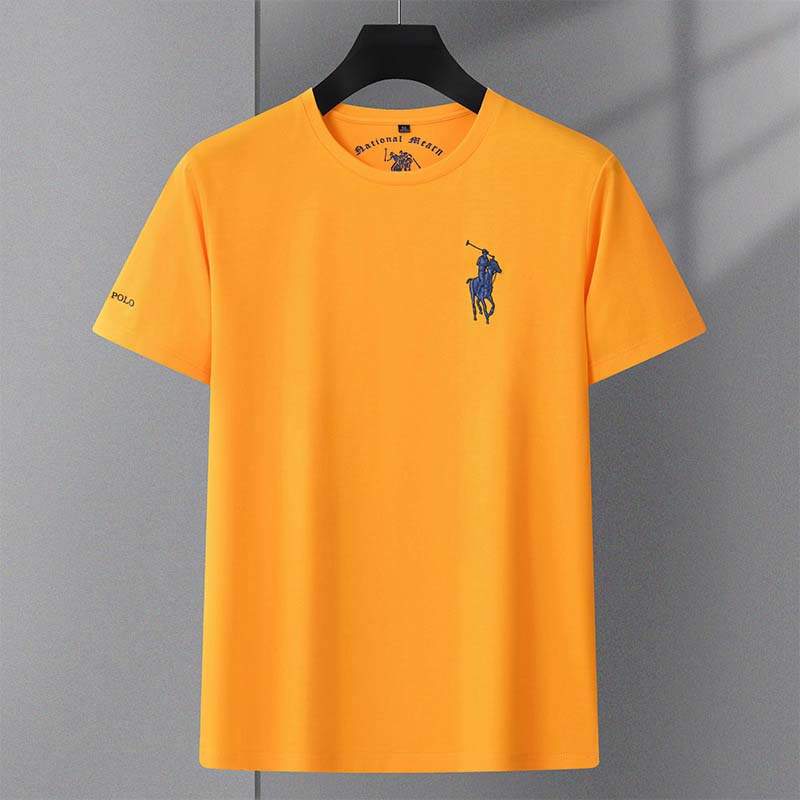 Men's summer ice silk trendy embroidered short-sleeved T-shirt