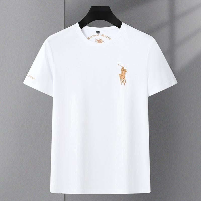 Men's summer ice silk trendy embroidered short-sleeved T-shirt