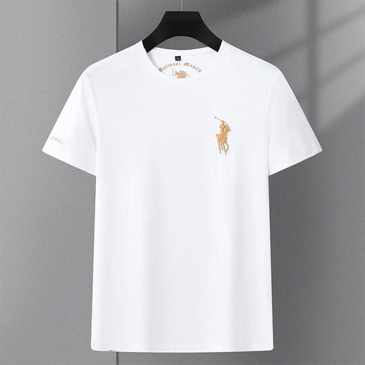Men's summer ice silk trendy embroidered short-sleeved T-shirt