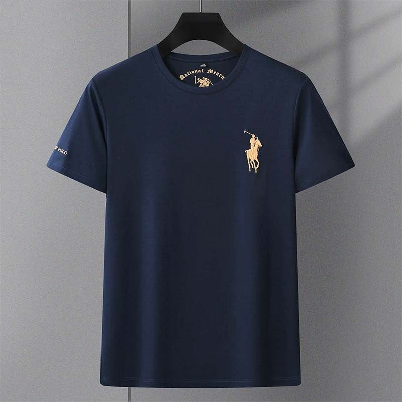 Men's summer ice silk trendy embroidered short-sleeved T-shirt