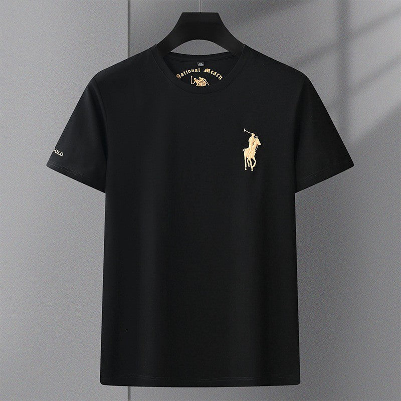 Men's summer ice silk trendy embroidered short-sleeved T-shirt