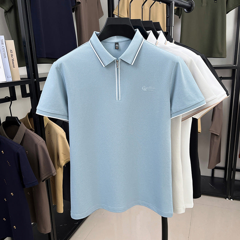 Men's summer half-zip short-sleeved polo shirt