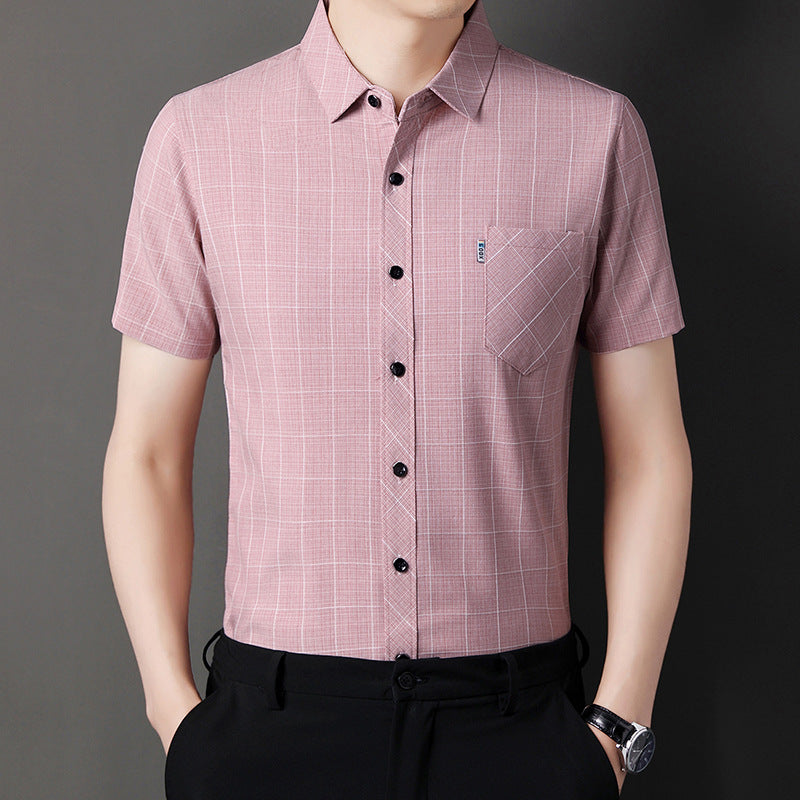 Men's summer business casual cotton and linen short-sleeved shirt