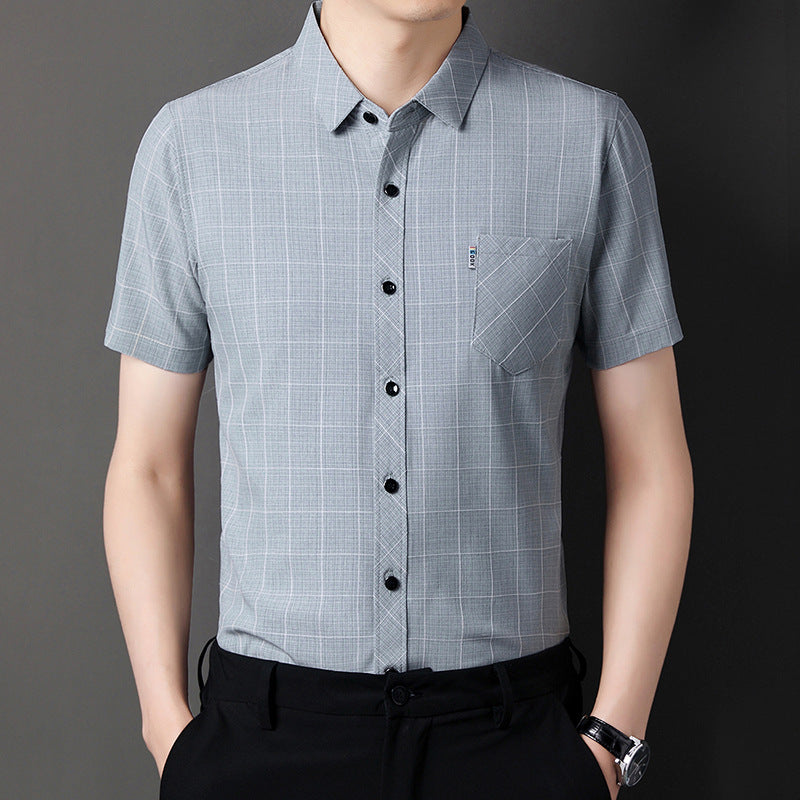 Men's summer business casual cotton and linen short-sleeved shirt