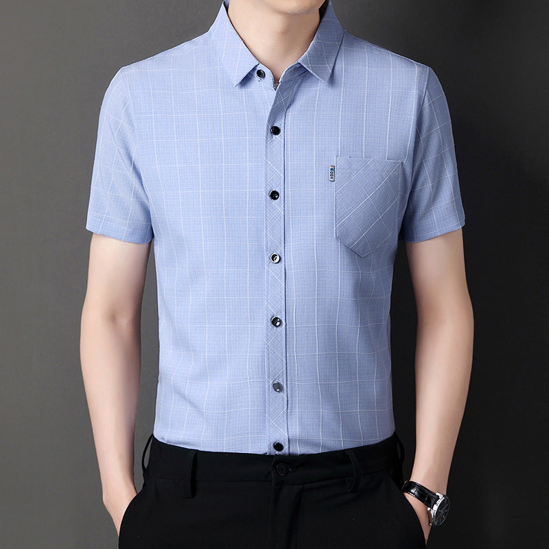 Men's summer business casual cotton and linen short-sleeved shirt