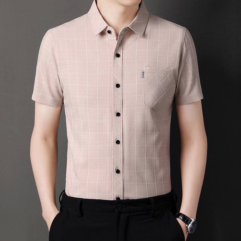 Men's summer business casual cotton and linen short-sleeved shirt
