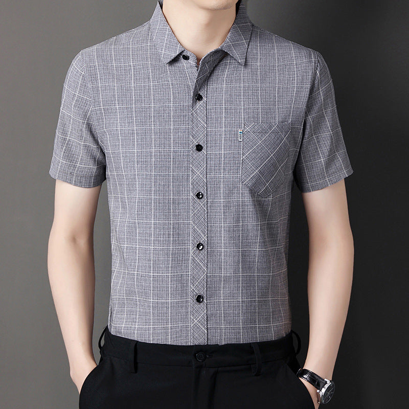 Men's summer business casual cotton and linen short-sleeved shirt