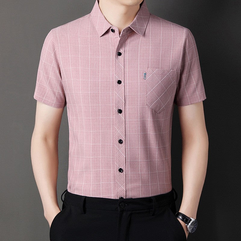 Men's summer business casual cotton and linen short-sleeved shirt