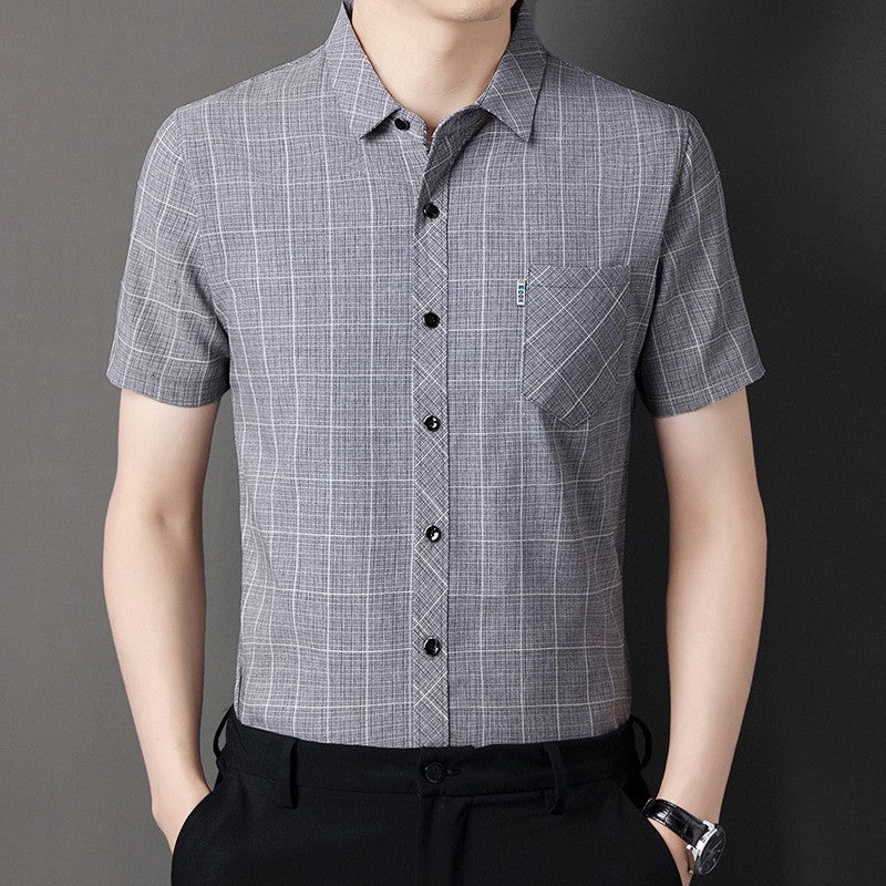 Men's summer business casual cotton and linen short-sleeved shirt